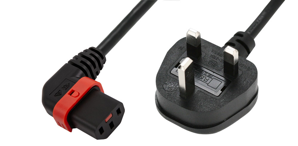 New angled locking cable for IEC C14 Power Connectors from Schaffner